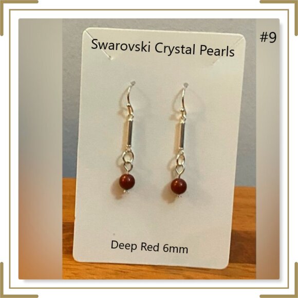 #9 Swarovski Deep Red Crystal Pearl dangle earrings NEW - Picture 1 of 4
